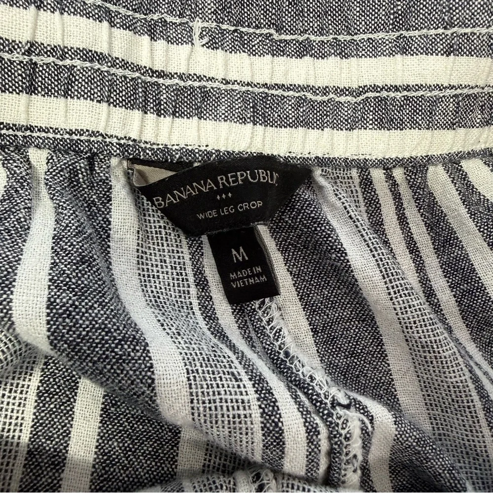 Banana Republic Striped Gray Linen Blend Wide Leg Cropped  Pants